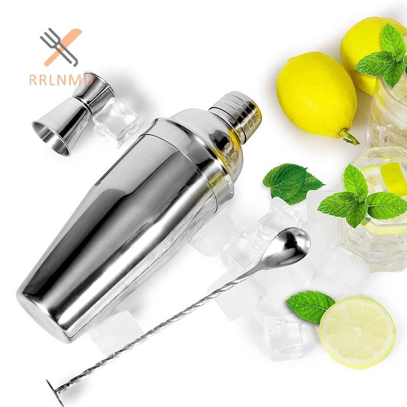 Rrlnmd 24 Oz 750ml Cocktail Bar Bộ bình lắc đồ uống Mari có bộ lọc, Bộ pha chế đồ uống bằng thép không gỉ Máy trộn đồ uống Cocktail với Jigger, Thìa trộn, Phụ kiện thanh dành cho người mới bắt đầu NE