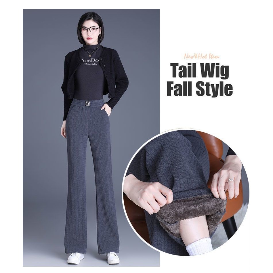 Quần lót nhung Quần Ống Loe Nữ quần cotton ống đứng thường ngày nhung cừu siêu dày mùa thu đông cho nữ