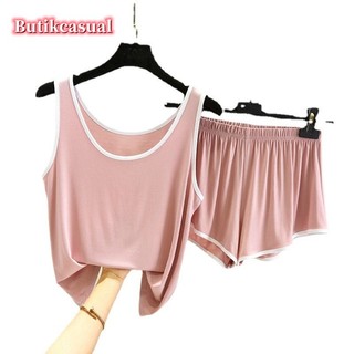 Phụ Nữ Modal Cotton tank top Set Loose Casual Lounge Mặc Bộ Đồ Ngủ Bộ Đồ Ngủ Không Tay Áo Quần Short