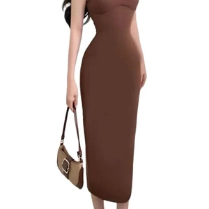 ĐẦM MIDI DÁNG BÚT CHÌ G.ỢI CẢM CỔ ÁO VUÔNG THIẾT KẾ NÂNG V1 Nữ Nữ Nâu Women Màu Nâu
