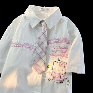 Cute Shirt Design polo Summer Short Sleeve Shirt ins Men and Women College Style Niche kitty Cat Japanese Style Shirt