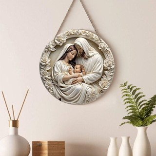 ASDFGER Mặt dây chuyền sinh nhật Chúa Giêsu, Trang trí cảnh Chúa giáng sinh bằng gỗ tròn, Nghệ thuật tôn giáo 2D Hiệu ứng giảm phẳng Ký hiệu Giáng sinh Đồ trang trí lý tưởng