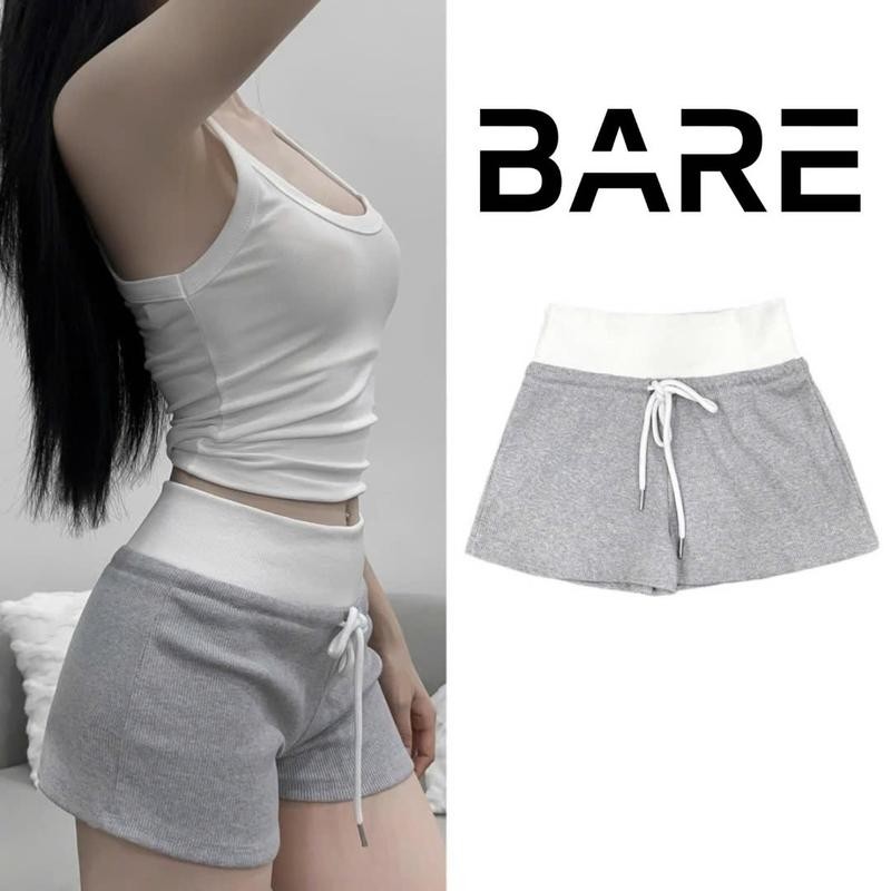 BARE_Quần Đùi Nữ Ôm Gọn Tôn Dáng Vải Thun Gân Co Giãn Basic Phối Viền Màu Nổi Bật- Q096