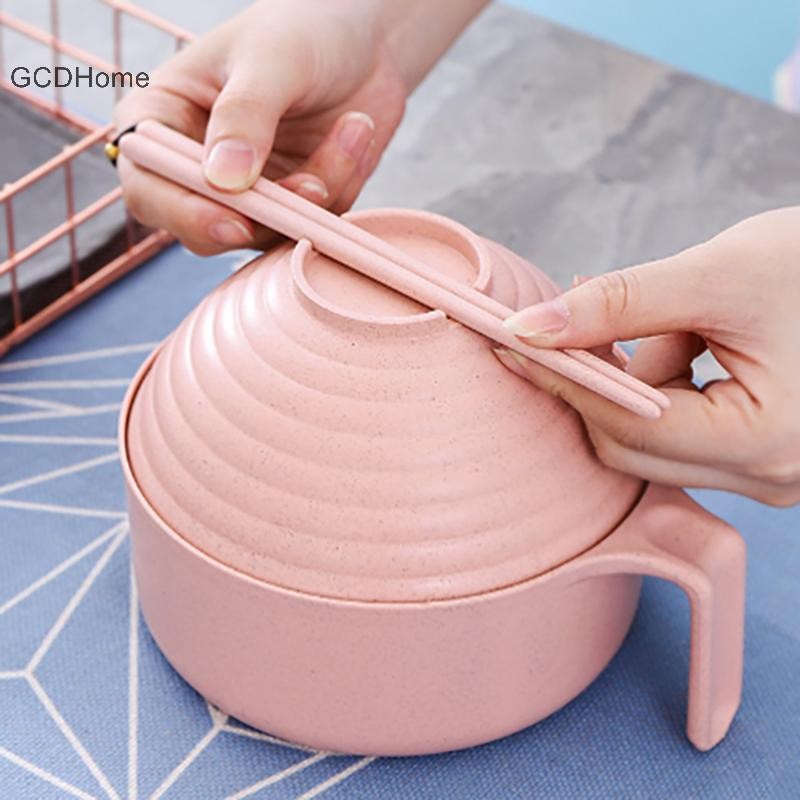 Gcdhome 5 Chiếc Rơm Lúa Mì al Có Nắp Bát Thìa Nĩa Eag Bộ Đồ Ăn Bát Chống HẤP DẪN Bát Microwavable HOT