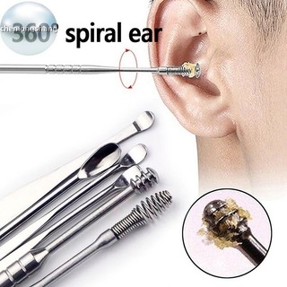 Chenlongshang Dụng cụ lấy tai bằng thép không gỉ xoắn ốc lò xo lấy tai di động 6pc Máy làm sạch tai EN