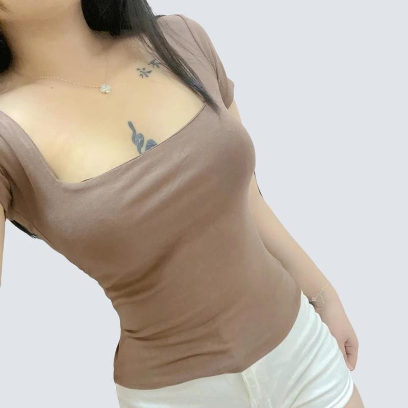 Áo thun cổ vuông tay ngắn chất thun borip xịn tôn dáng- A388