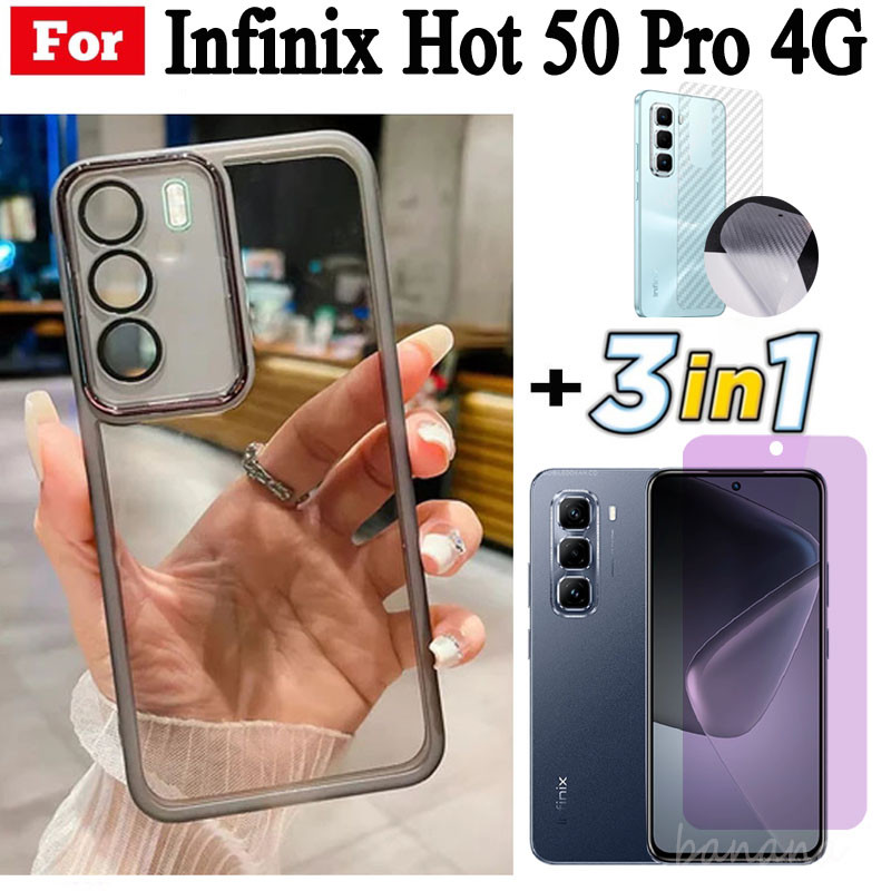 3 trong 1 Infinix Hot 50 Pro 50i 50 4G 5G TPU Mềm Silicon Trong Suốt Vỏ Điện Thoại Có Camera Bảo Vệ Mặt Sau + Kính Cường Lực Riêng Tư + Phim Mặt Sau