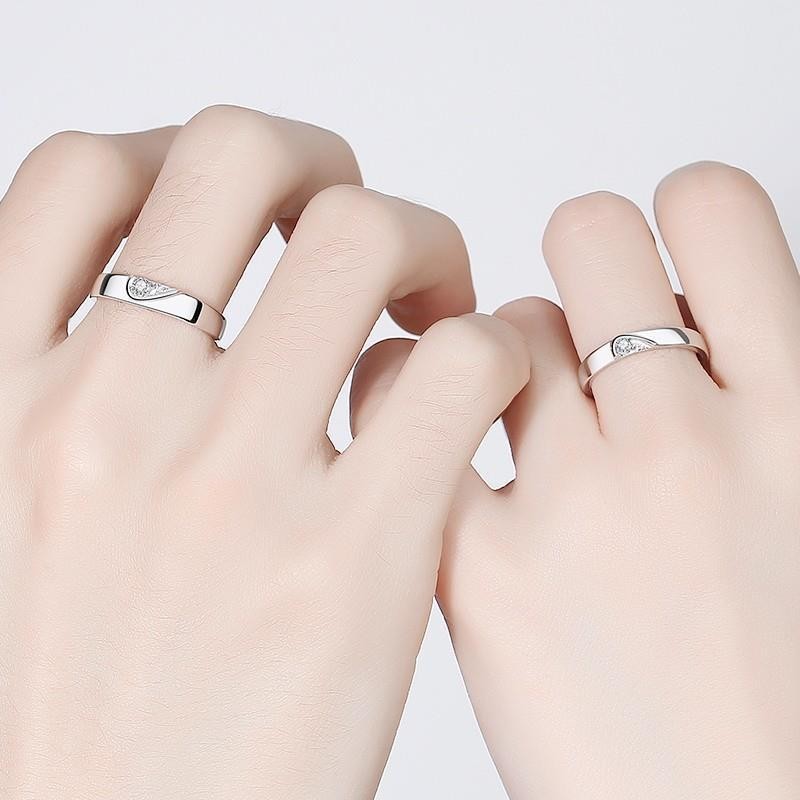 S925 Bạc Khâu Trái Tim Tình Yêu Cặp Đôi Nhẫn Một Cặp Phiên Bản Hàn Quốc Mở Có Thể Điều Chỉnh Nam Nữ Nhẫn Cặp Đôi Quà Tặng Ngày Lễ Tình Nhân
