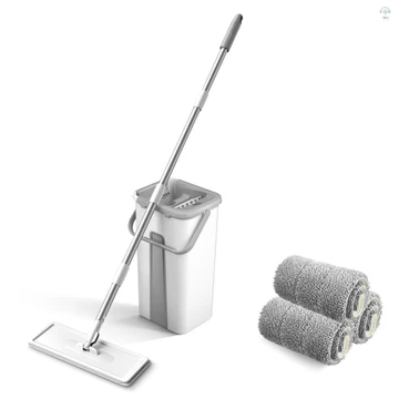 Cây lau nhà sợi nhỏ có xô Vệ sinh sàn Bóp tay Cây lau nhà miễn phí Miếng lau nhà có thể giặt được Cây lau bụi có thể tái sử dụng với miếng lót nạp mềm Gỗ cứng Máy lau nhà lau nhà khô ướt