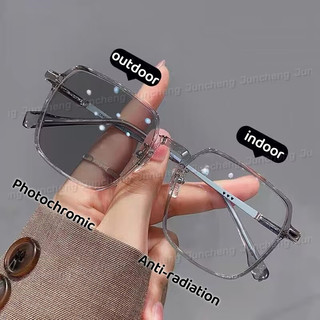 Photochromic Chống Bức Xạ Kính Mắt Khung Vuông Sắc Thái Cho Nữ Nam Kính Khung Thay Thế Ống Kính Chống Ánh Sáng Xanh Thời Trang Kính Mắt Hàn Quốc