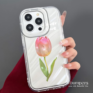 ibumpers Ốp Điện Thoại iPhone Tươi Lãng Mạn Họa Tiết Hoa Tulip Cho IPhone 16 15 14 12 13 11 Pro Max IP 7 8 Plus X XS XR Mẫu Sóng Ốp Lưng Trong Suốt Dày Dặn TPU Mềm Chống Sốc