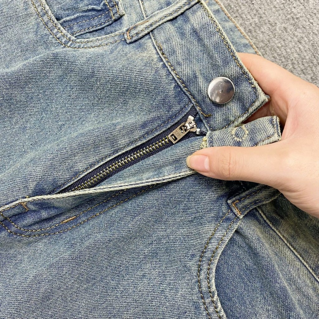 Quần Jean nữ ống rộng Bigsize Nữ Ulzzang lưng cao che bụng phong cách Retro Jean xanh nhạt - Q547