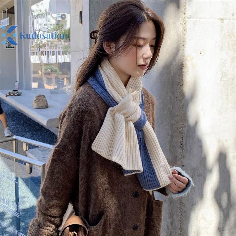 Kudosation Khăn quàng cổ hai màu thời trang đa năng dành cho nữ Cô gái Mùa thu đông Khăn quàng cổ mềm mại ngoài trời Khăn quàng cổ bảo vệ
