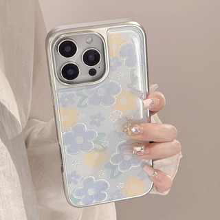 [Sheren] Vỏ điện thoại iPhone Gilt Blue Flower Thích hợp cho i16 15 14 13 12 11 pro max Vỏ bảo vệ chống sốc