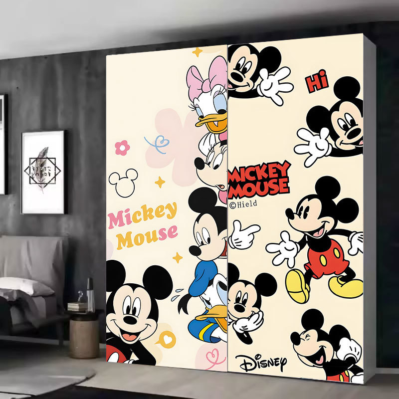 Tủ Quần Áo Disney Phòng Dán Trang Trí Chuột Mickey Cửa Trượt Sáng Tạo Cửa Tự Dính Tân Trang Hoạt Hình Dán Trẻ Em 4.15