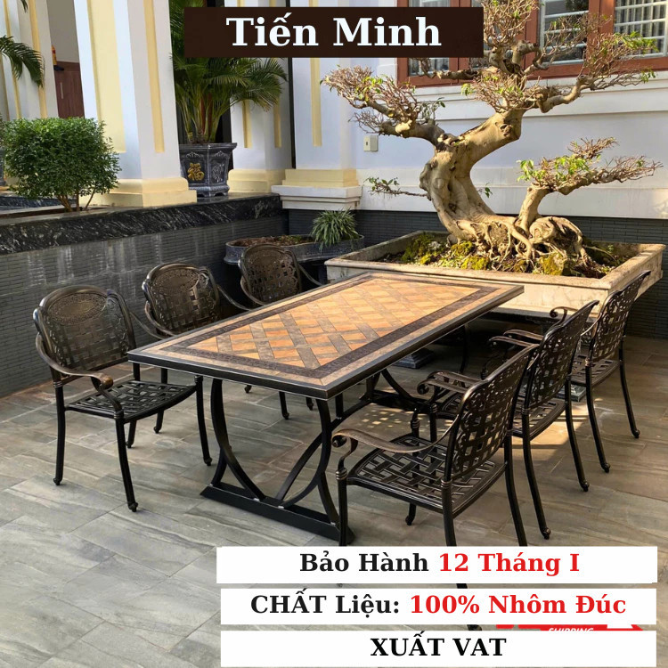 Bộ bàn ghế sân vườn ngoài trời HCN Bộ bàn ghế ban công ngoài trời nhôm đúc Mặt Đá Bàn ghế ngoài trời