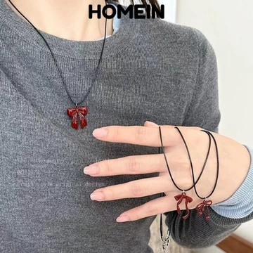 Dây chuyền mặt dây chuyền nơ HOMEIN, Dây chuyền xương đòn dây da đen sáng tạo, Dây chuyền áo len dây da nơ thời trang dành cho nữ Cô gái