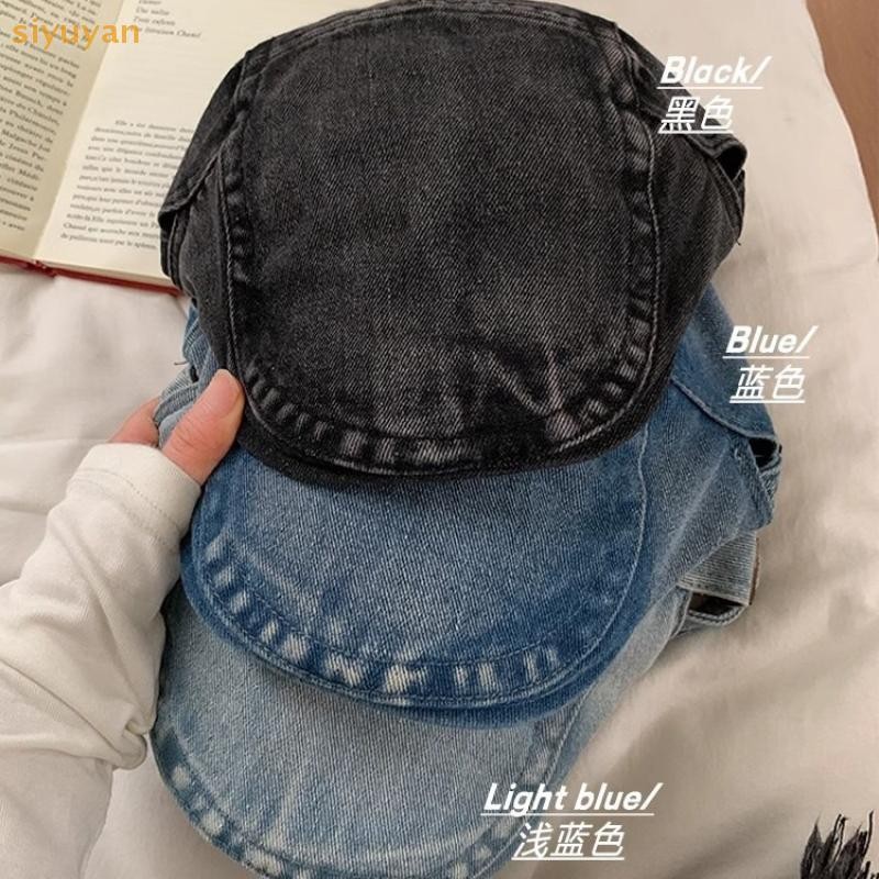 Siyuyan Retro Bông Tai Kẹp Phong Cách Rửa Denim Phía Trước Mũ Dành Cho Nam Nữ Xuân Hè Thường Ngày Đa Năng Thể Hiện Mặt Mũ Nồi Văn Học Nhỏ VN