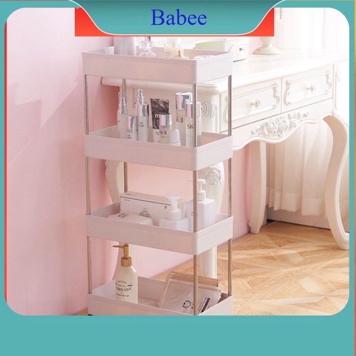 Kệ đựng đồ đa năng 3 tầng,4 tầng có bánh xe đẩy chuyên dụng cho spa, phòng tắm, bếp chất liệu inox cao cấp Babee