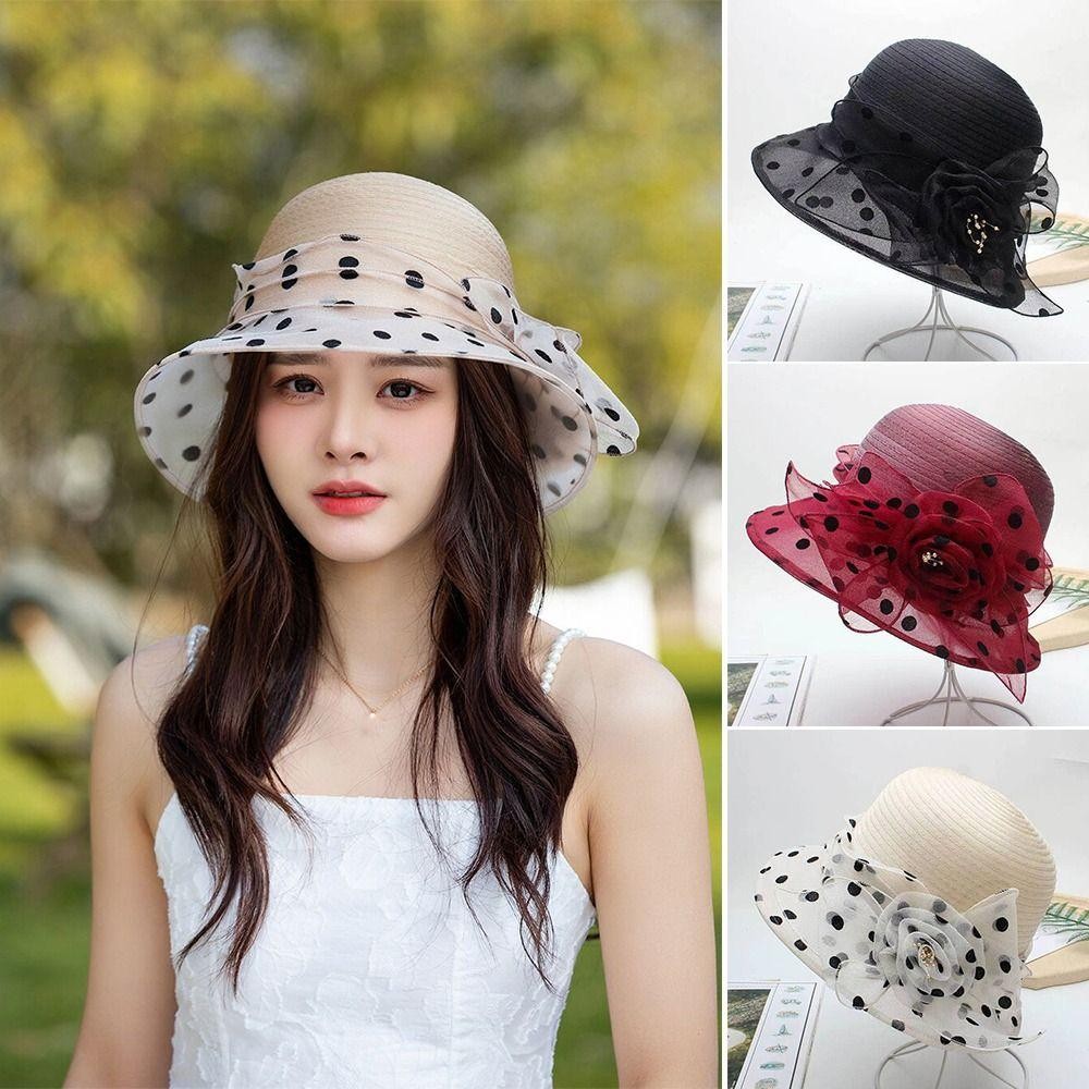 Mũ chống nắng SAMO chấm bi organza và màu trơn, bảo vệ da dưới nắng nóng