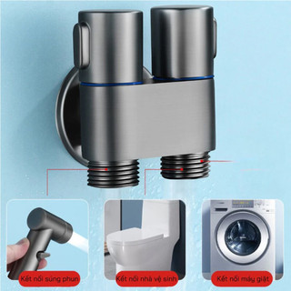Bộ Vòi Xịt Vệ Sinh - Tăng Áp, Vòi Bồn Cầu Chia 2 Đầu Nước