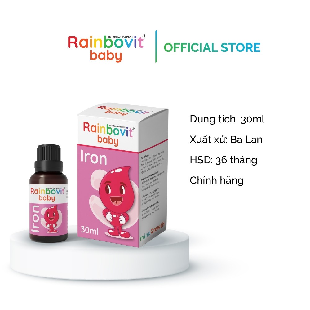 Sắt Hữu Cơ Dành Cho Trẻ Rainbovit Baby Iron lọ 30ml - Không Tanh, Hương Đào, Hấp Thu Chủ Động