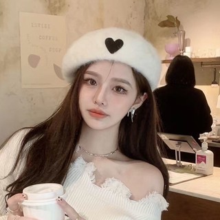Congee Coco Thỏ Lông Mũ Mùa Đông Nữ Tình Yêu Thêu Beret Nữ Trắng Sang Trọng Sang Trọng Mũ Họa Sĩ 10.27