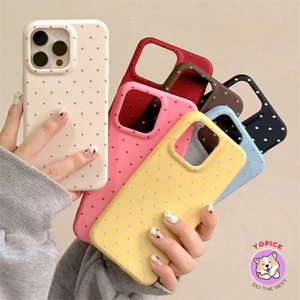 Ốp điện thoại chấm bi màu trơn cho IPhone 16 16Pro 16Plus 11 12mini 13Pro Max 14Plus 15Pro XR XS Max 7 8 Plus SE2020 Vỏ điện thoại hoạt hình cho IPhone 16Pro Max Girl LZW