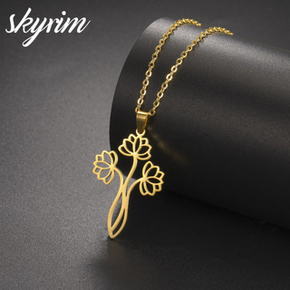 Skyrim Vòng cổ bằng thép không gỉ titan thanh lịch 3 hoa sen Thiết kế trang sức thời trang