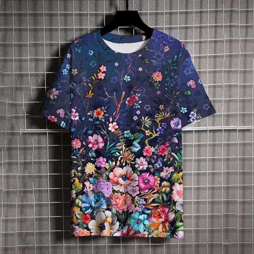 2024 New Men's T-shirt Printed T-shirt Chinese Style Trendy Loose plus Size Crew Neck Short Sleeve Top