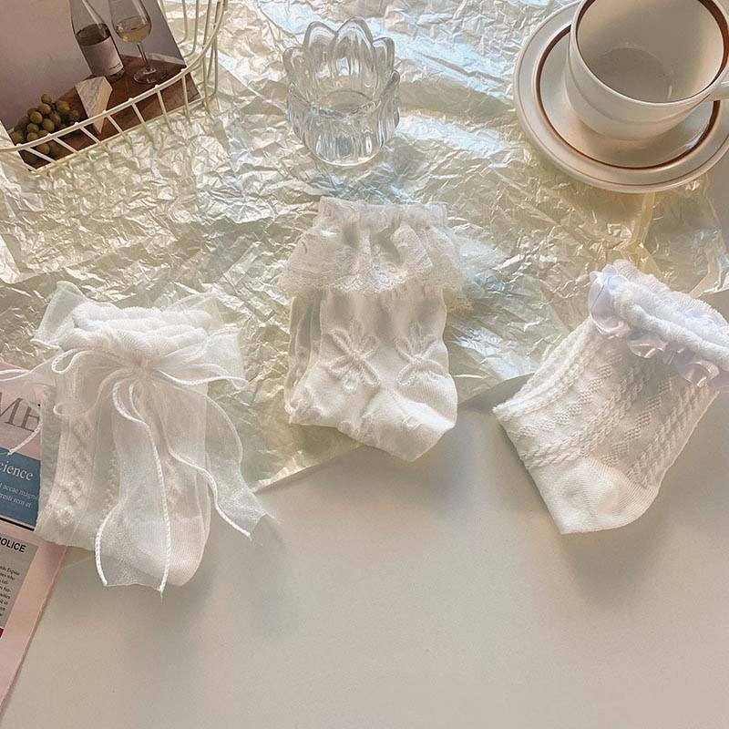 Tất lolita cho nữ tất ren nơ Chất liệu cotton thoáng mát, thấm hút mồ hôi