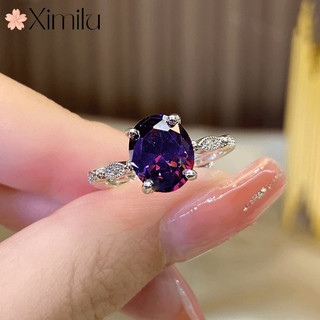 ♥ Nhẫn bốn móng hình bầu dục thạch anh tím đẹp nguyên bản dành cho nữ Trang sức sang trọng thời trang