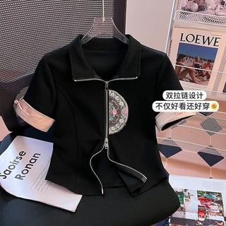 Áo Phông Ngắn Tay Áo Cardigan nữ cổ đứng thêu phong cách Trung Quốc phong cách Trung Quốc mới với cảm giác thiết kế mẫu mới mùa hè 2024
