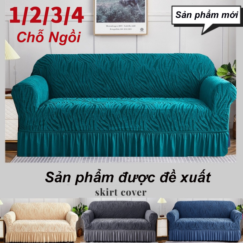 1/2/3/4 chỗ ngồi Vỏ ghế sofa，Bọc Ghế Sofa，bọc ghế sofa đơn，Vỏ ghế sofa phòng khách chống trượt với váy ren hình chữ L