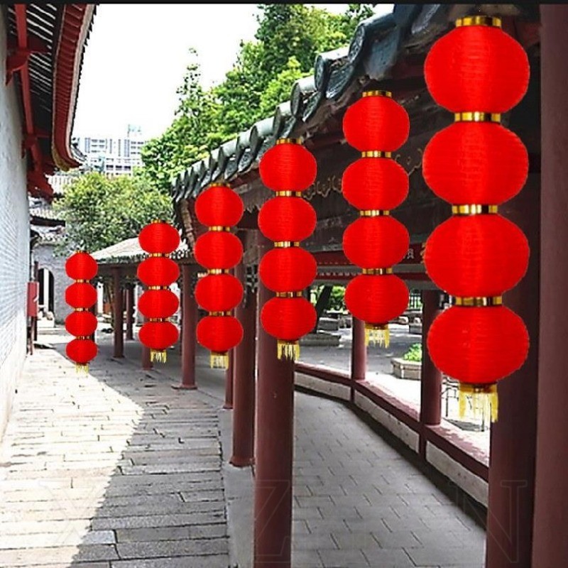 Lồng Đèn Đỏ Dạng Gập Phối Tua Rua Dùng Trang Trí Nhà Cửa / Tiệc Cưới / Khách Sạn Mừng Năm Mới