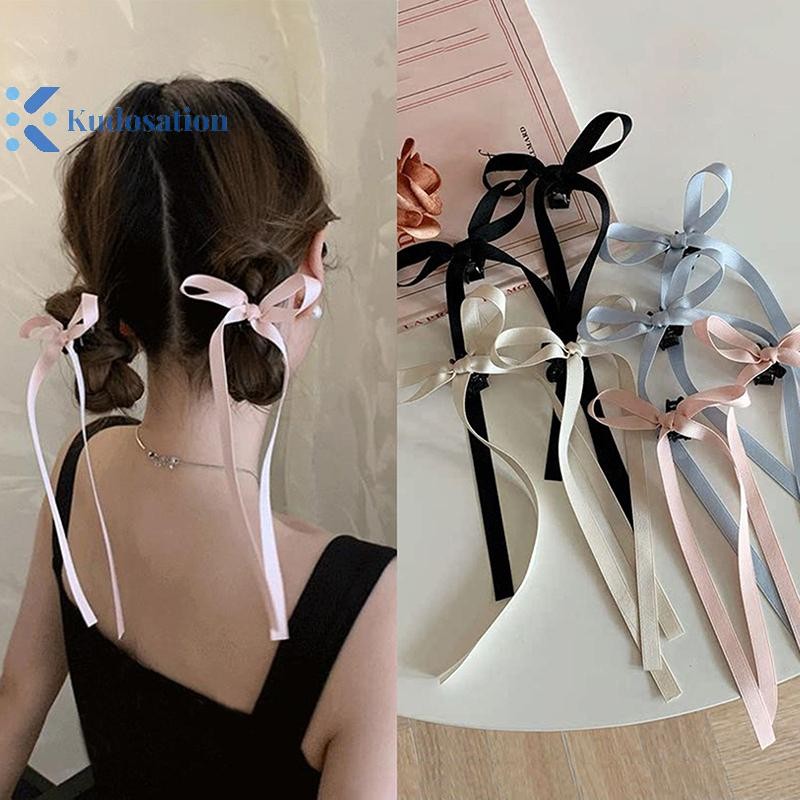 Kudosation 2024 Mới Dễ Thương Ruy Băng Nơ Dài sel Phụ Kiện Tóc Nữ Bé Gái Đảng Mũ Bên Kẹp Bán Buôn