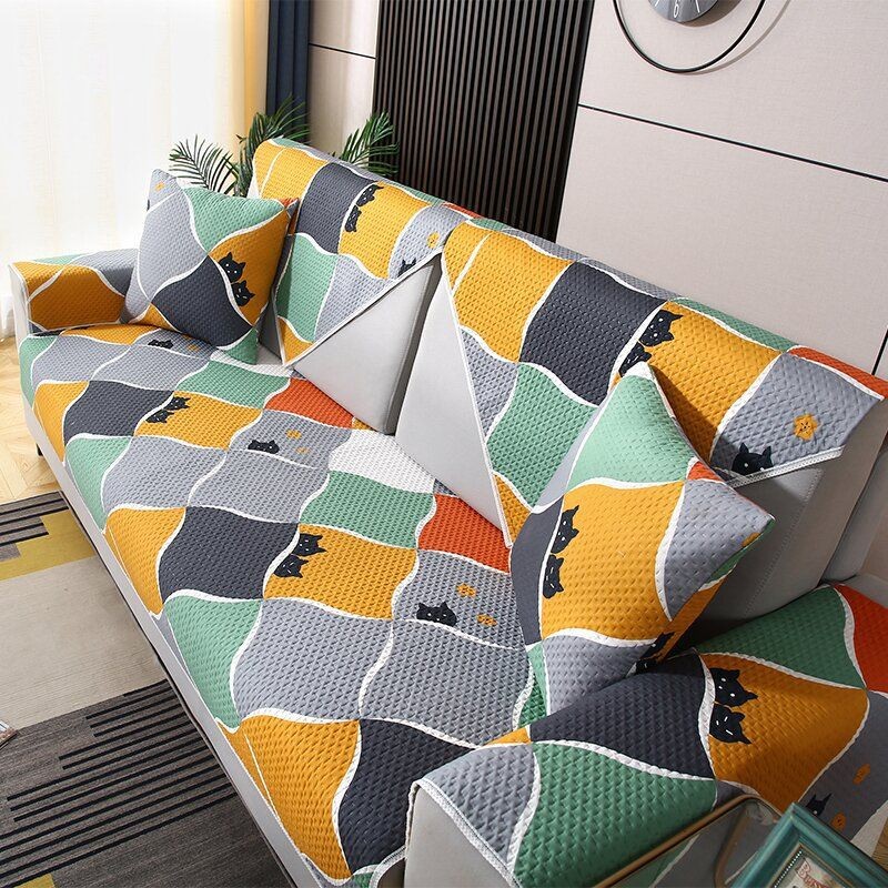 Vỏ Bọc Đệm Ghế Sofa Dài Mềm Mại Chống Trượt Thông Dụng Họa Tiết Hoạt Hình Sử Dụng Được Cả Bốn Mùa