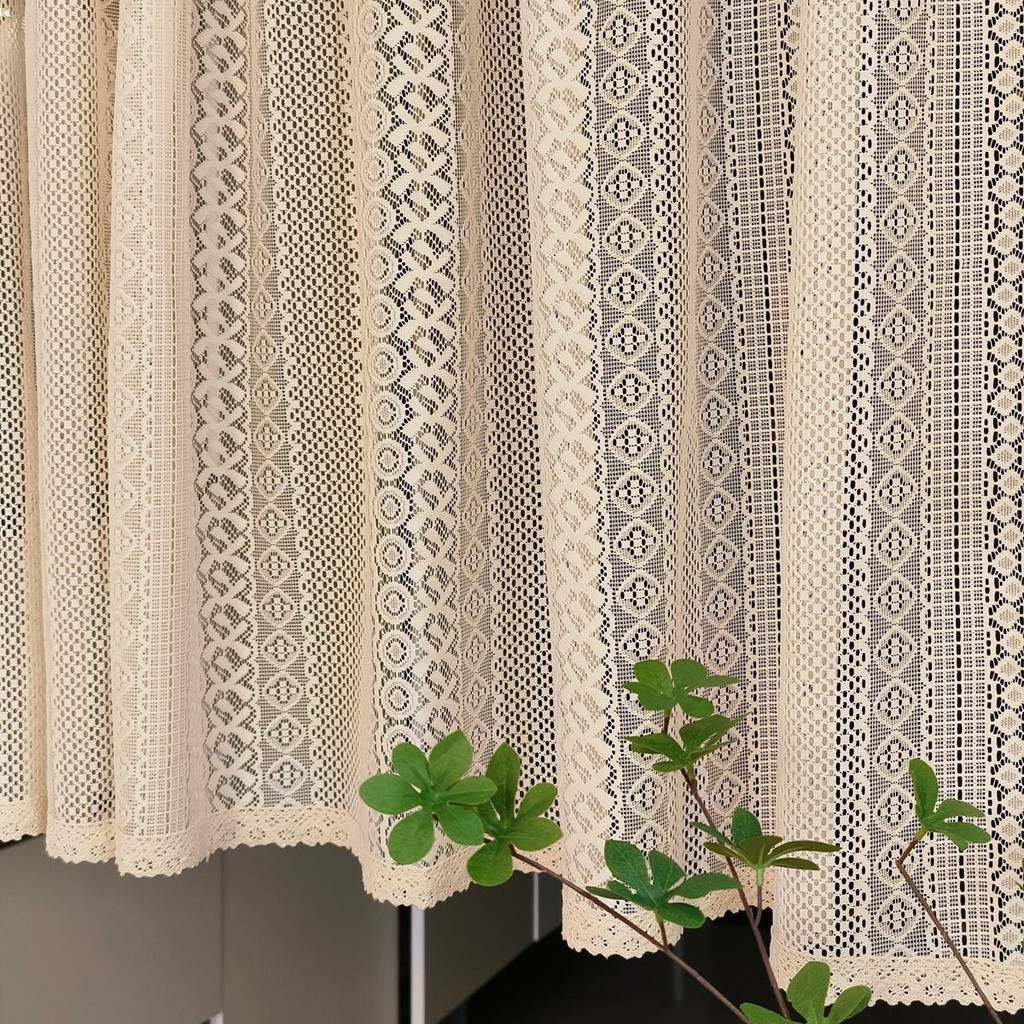 Rèm cửa Jacquard Pháp màu be, rèm ngắn, phân vùng gia đình, có thể tùy chỉnh