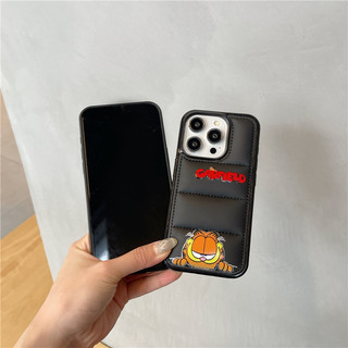 Áo khoác bông cotton, vỏ điện thoại hình mèo Lazy Coffee cho iPhone 16 15 14 12 11 13 Pro Max