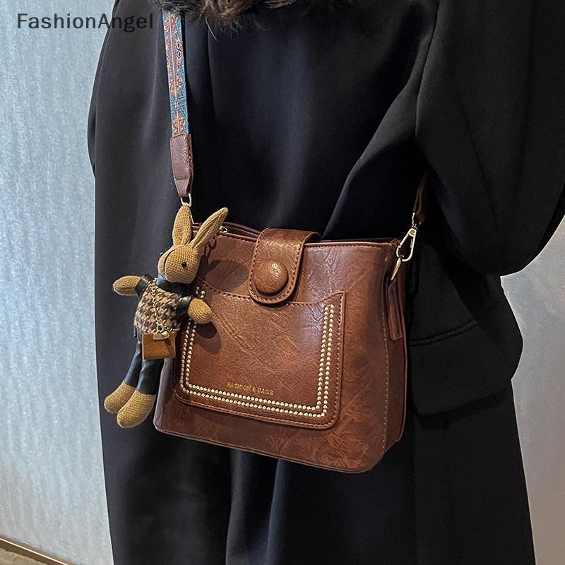 FashionAngel Vintage Đơn Giản Da Xô Đeo Ngang Túi Nữ Thiết Kế Sang Trọng Túi Xách Nữ Đen Đeo Vai VN