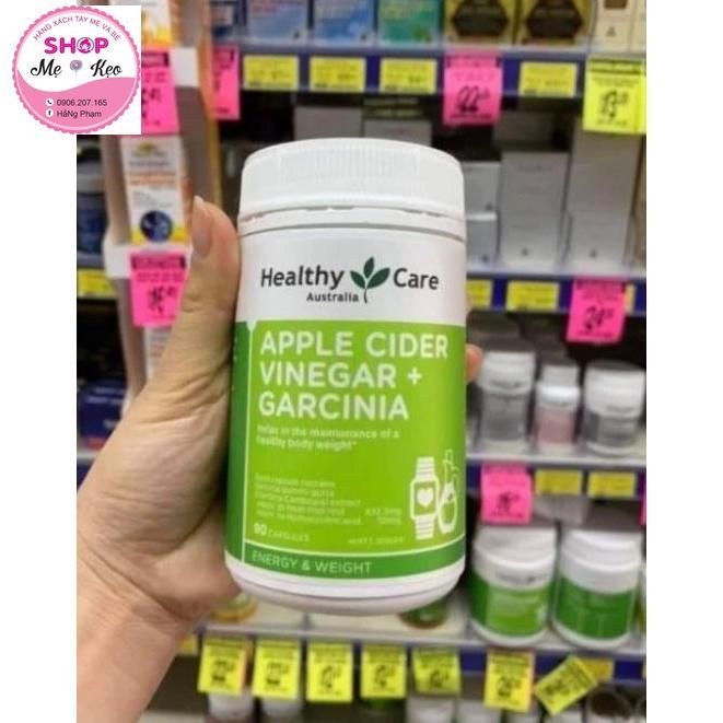 Viên uống hỗ trợ kiểm soát cân nặng với giấm táo và tỏi Healthy Care Apple Cider Vinegar + Garcinia 90 viên của Úc