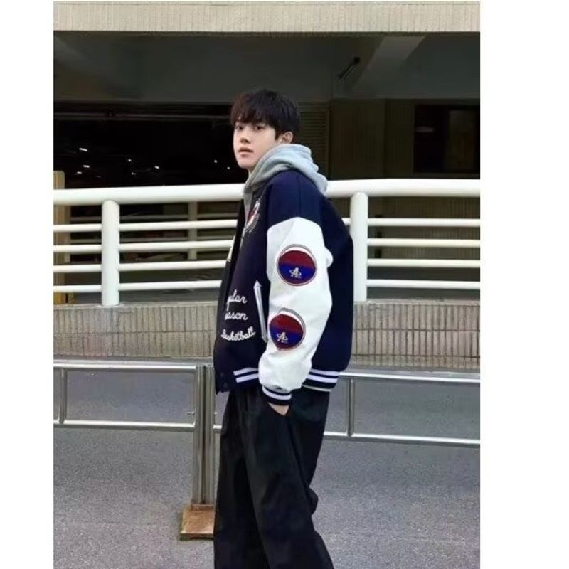 VG Nam Mỹ Chữ Lông Huy Hiệu Thêu Đồng Phục Bóng Chày, Áo Khoác Dài Tay Xu Hướng Đường Phố, Unisex