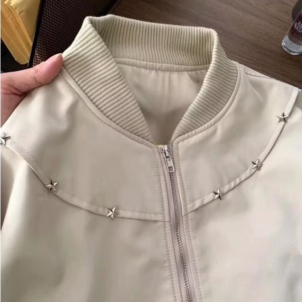 Áo Bomber Ngôi Sao Vòng Cổ Màu Be KCloset Áo Khoác Kaki Dáng Rộng Nam Nữ NA430