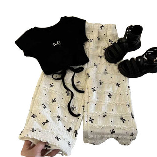 Bộ đồ ngắn tay cho bé gái mùa hè mới thời trang áo hở lưng có nơ quần ống rộng