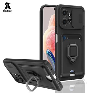 Dành Cho Redmi Note 12 4G Ốp Lưng 4 Trong 1 Trượt Camera Bao Đựng Thẻ Đứng Vuông Freebie Dây Chống Sốc Chống Rơi Mỏng Mềm TPU Cover