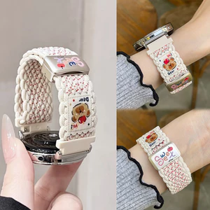 Dây đeo Nylon từ tính hình gấu thời trang mùa hè Y2k cho Samsung Galaxy Watch 7 FE / 6 4 Classic / 5 Pro 45mm Vòng đeo tay đồng hồ thông minh Galaxy Watch 7 Band 44mm 40mm Dây đeo đan dễ thương