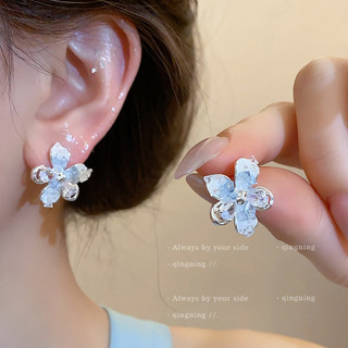 Bông tai hoa pha lê nhân tạo Zircon kim bạc dành cho nữ Phụ kiện đi lại ngọt ngào và thời trang Hàn Quốc