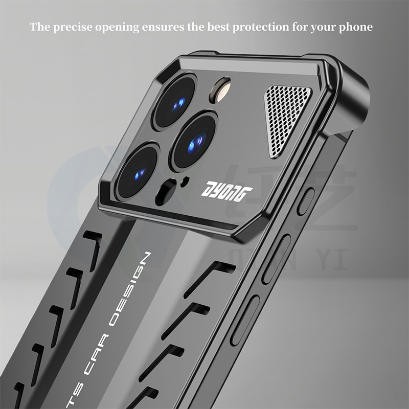 Ốp điện thoại iPhone hai trong một bằng hợp kim nhôm và da, cho iPhone 16 15 14 Pro Max Vỏ bảo vệ khóa kim loại siêu tản nhiệt