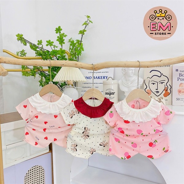 Bộ thun cổ bèo cho bé gái mùa hè từ 5 - 16kg