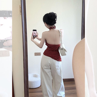 ✨Pháp Ruy Băng Đỏ Hoa Hồng Dây Cổ Voan Áo Sơ Mi Mùa Hè Không Tay Áo Trà Phong Cách Top 25.4.24